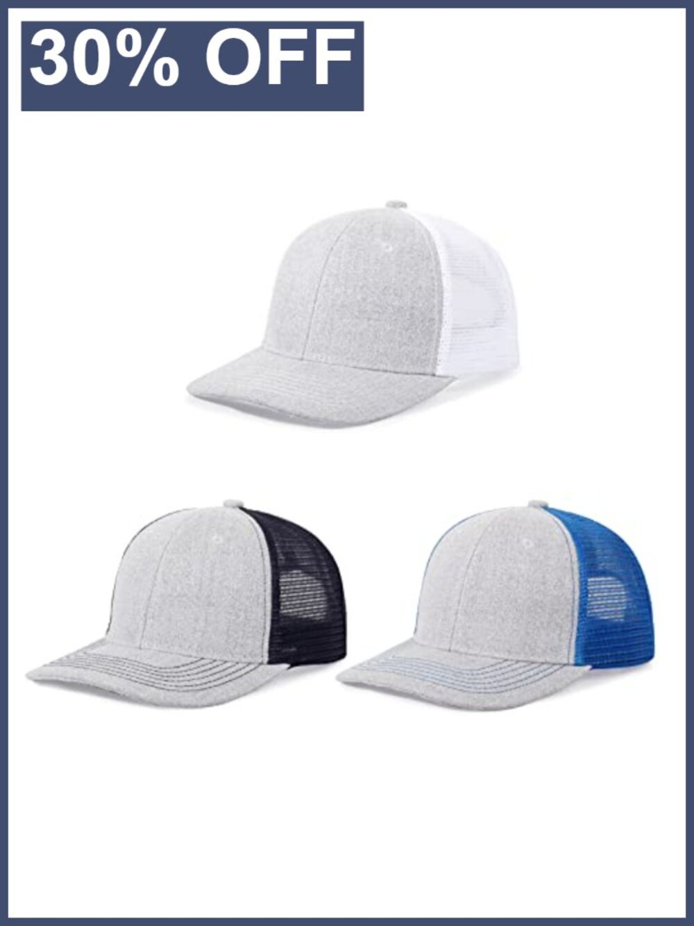 3Pcs Unisex Trucker Hats Mesh Snapback Adjustable Cotton Caps